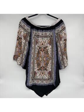 Soft Surroundings Paisley Off-Shoulder Blouse Size Medium 100% Modal 3/4 Sleeve